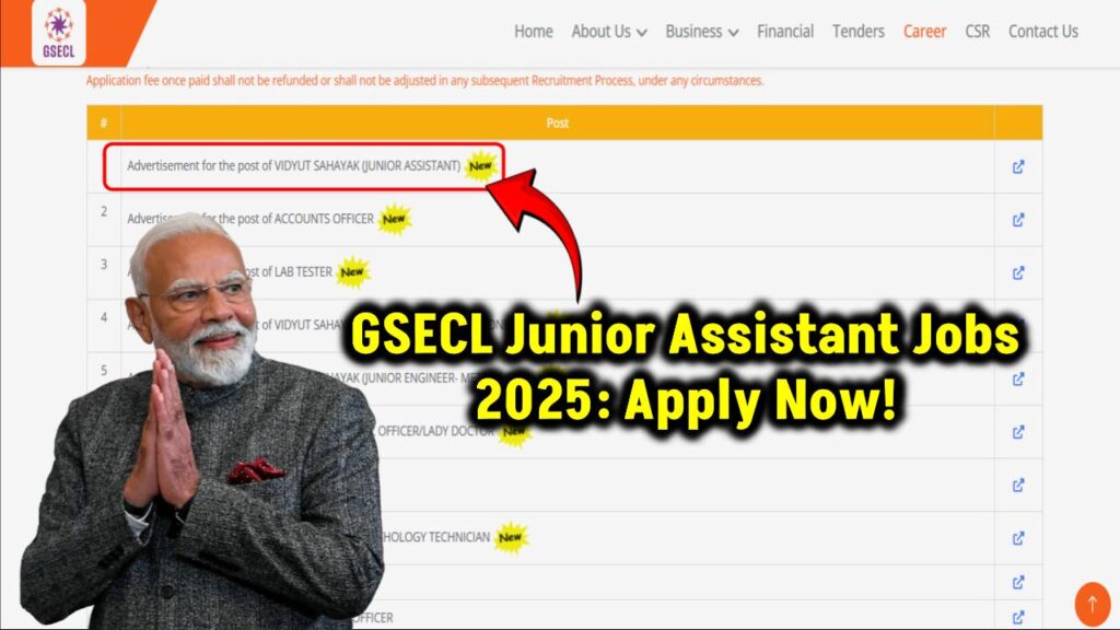 GSECL Junior Assistant Vacancy 2025 – High Salary, Simple Process, Apply Now! 1 GSECL Junior Assistant Vacancy 2025
