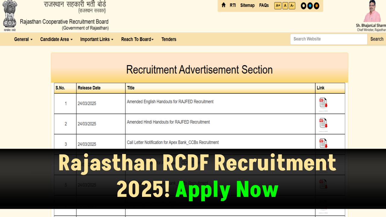 Rajasthan RCDF Recruitment 2025 OUT – 505 Govt Vacancies, Apply Now!