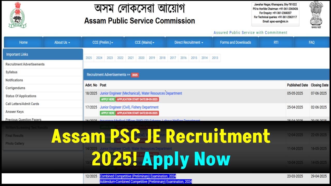 Assam PSC JE Recruitment 2025: A Golden Opportunity for Engineering Diploma Holders
