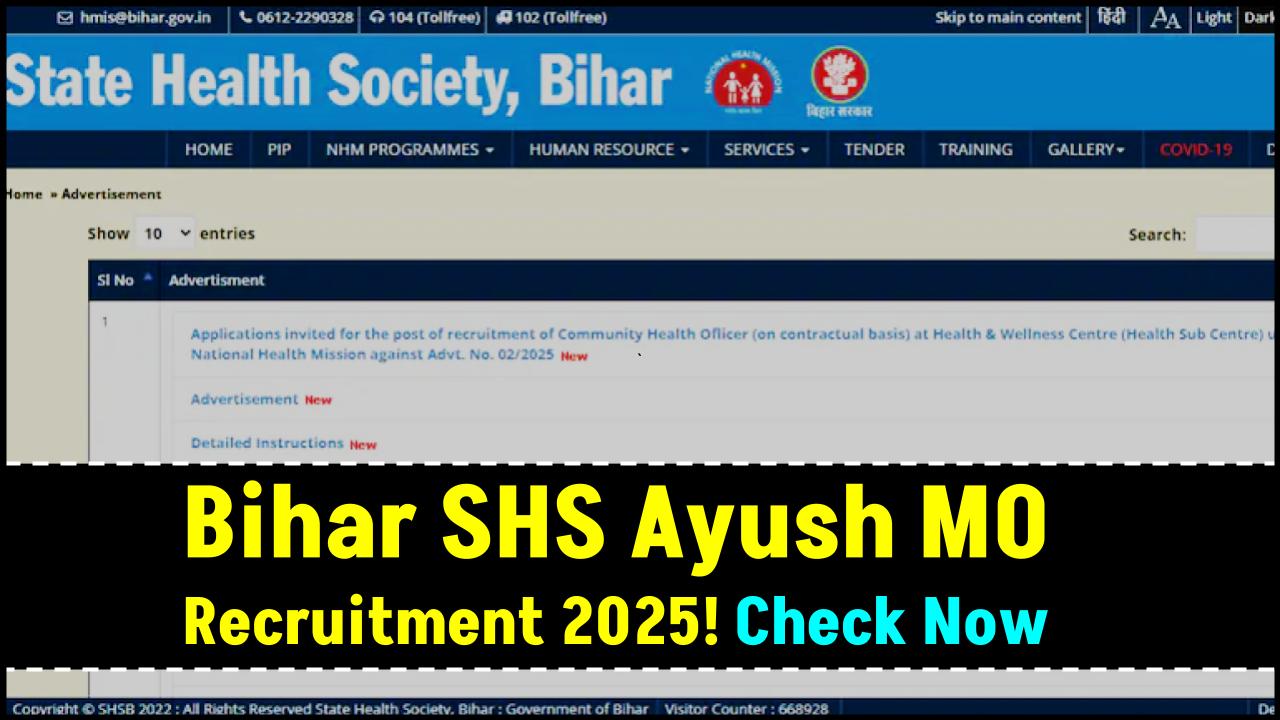Bihar SHS Ayush MO Recruitment 2025 Is LIVE Soon — Don’t Miss Your Chance!
